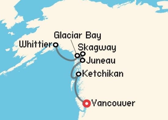 Itinerario del Crucero Alaska desde Vancouver Princess Cruises