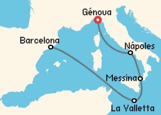 Itinerario del Crucero Mediterráneo desde Génova MSC Cruceros