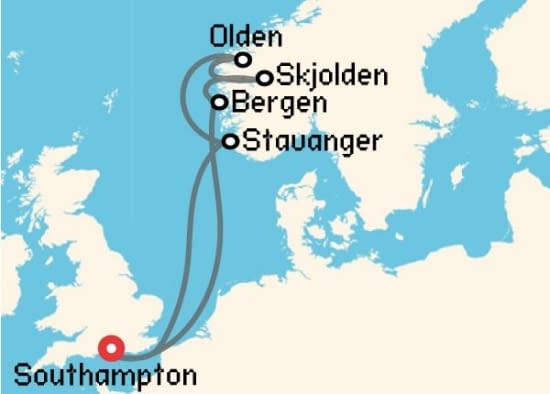 Itinerario del Crucero Fiordos Noruegos desde Southampton Princess Cruises