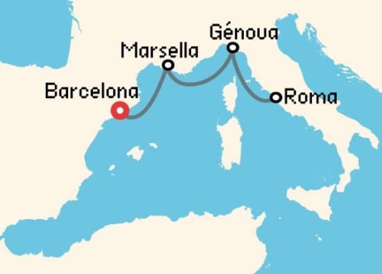 Itinerario del Crucero Mediterráneo desde Barcelona MSC Cruceros