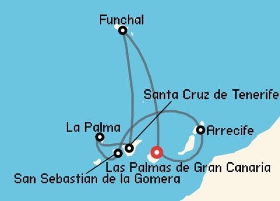 Itinerario del Crucero Islas Canarias desde Las Palmas de Gran Canaria Costa Cruceros