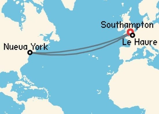 Itinerario del Crucero Transatlánticos desde Southampton Cunard