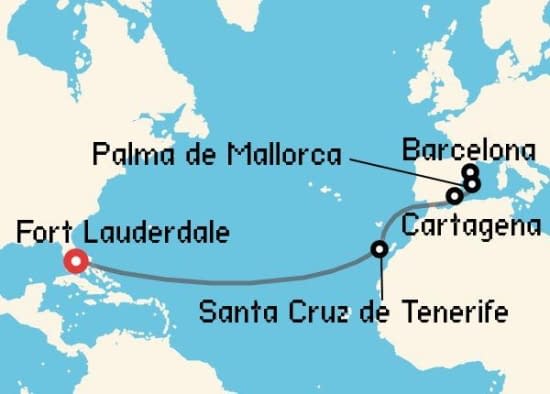 Itinerario del Crucero Transatlánticos desde Fort Lauderdale Princess Cruises