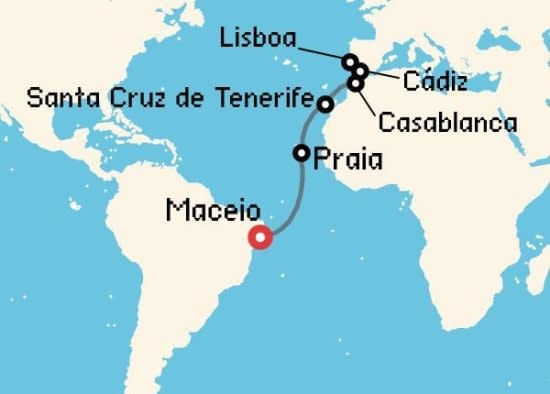 Itinerario del Crucero Transatlánticos desde Maceio Costa Cruceros