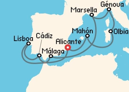 Itinerario del Crucero Mediterráneo desde Alicante MSC Cruceros