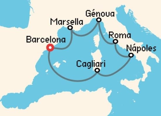 Itinerario del Crucero Mediterráneo desde Barcelona Costa Cruceros