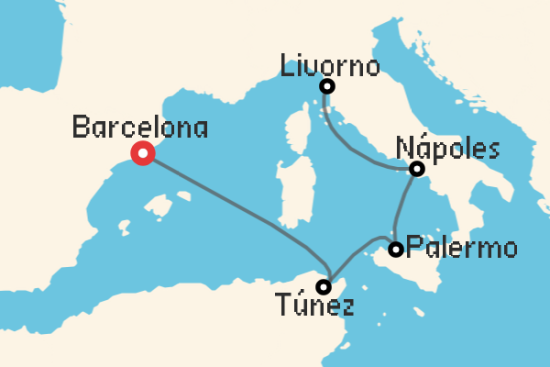 Itinerario del Crucero Mediterráneo desde Barcelona MSC Cruceros