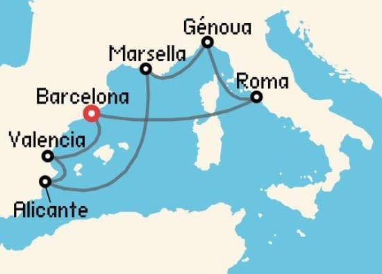 Itinerario del Crucero Mediterráneo desde Barcelona MSC Cruceros