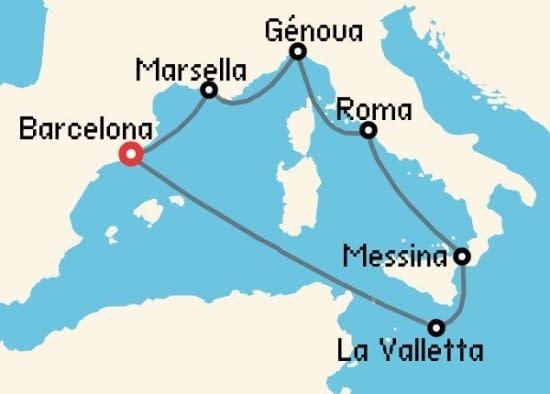 Itinerario del Crucero Mediterráneo desde Barcelona MSC Cruceros