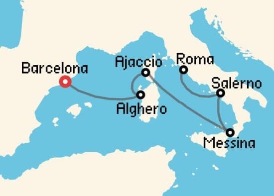 Itinerario del Crucero Mediterráneo desde Barcelona Cunard