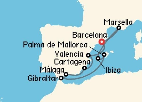 Itinerario del Crucero Mediterráneo desde Barcelona Silversea