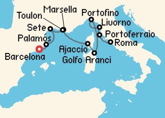 Itinerario del Crucero Mediterráneo desde Barcelona Oceania Cruises