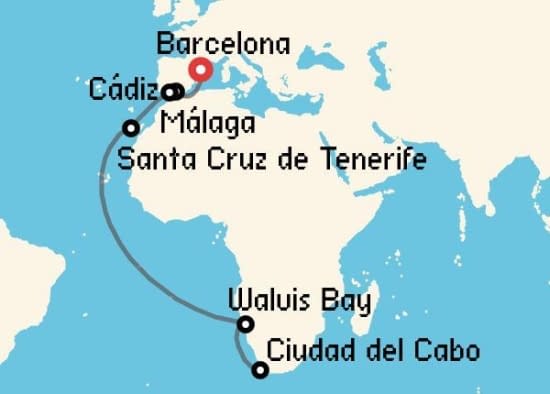 Itinerario del Crucero África desde Barcelona Costa Cruceros