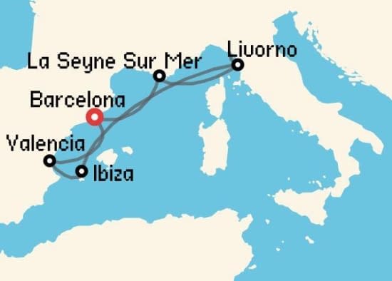 Itinerario del Crucero Mediterráneo desde Barcelona Cunard