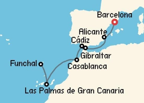 Itinerario del Crucero Islas Canarias desde Barcelona MSC Cruceros