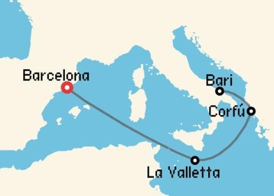 Itinerario del Crucero Mediterráneo desde Barcelona MSC Cruceros