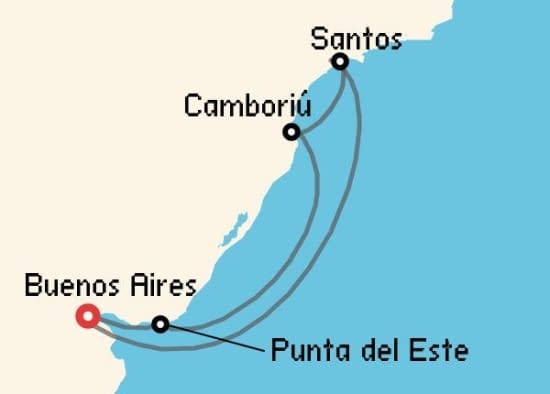 Itinerario del Crucero Sudamérica desde Buenos Aires MSC Cruceros