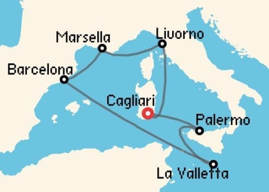 Itinerario del Crucero Mediterráneo desde Cagliari - Cerdeña MSC Cruceros