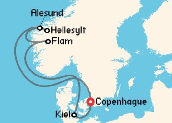 Itinerario del Crucero Fiordos Noruegos desde Copenhague MSC Cruceros