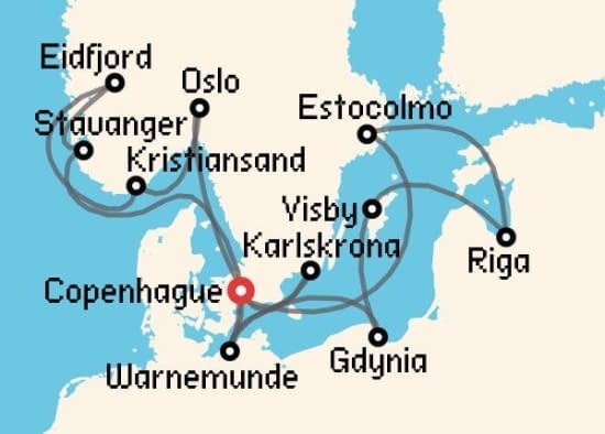 Itinerario del Crucero Báltico y Norte de Europa desde Copenhague MSC Cruceros