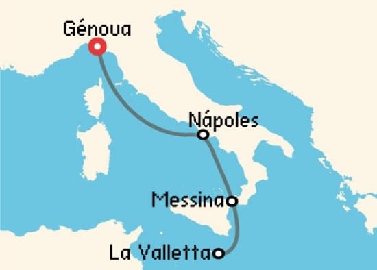 Itinerario del Crucero Mediterráneo desde Génova MSC Cruceros