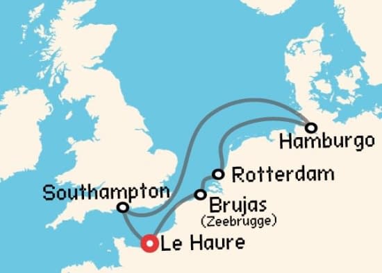 Itinerario del Crucero Báltico y Norte de Europa desde Le Havre - París MSC Cruceros