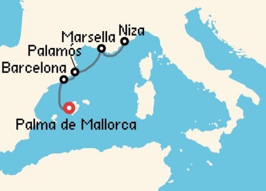 Itinerario del Crucero Mediterráneo desde Palma de Mallorca Silversea