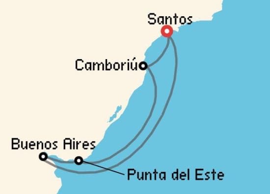 Itinerario del Crucero Sudamérica desde Santos - Sao Paulo MSC Cruceros