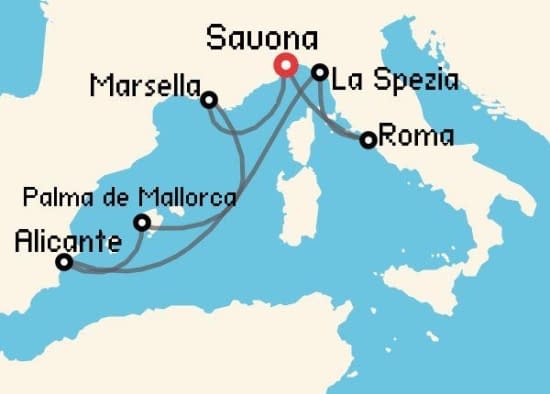 Itinerario del Crucero Mediterráneo desde Savona Costa Cruceros