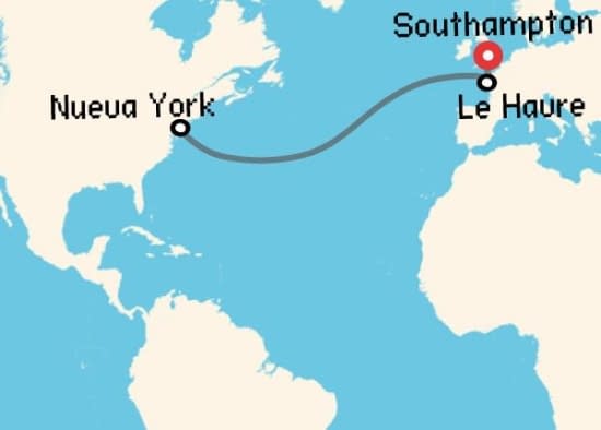 Itinerario del Crucero Transatlánticos desde Southampton Cunard
