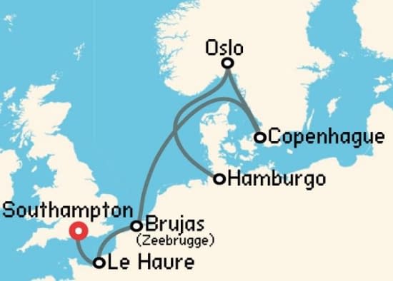 Itinerario del Crucero Báltico y Norte de Europa desde Southampton MSC Cruceros
