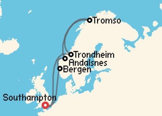 Itinerario del Crucero Fiordos Noruegos desde Southampton Cunard
