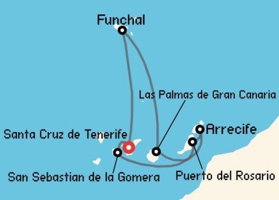 Itinerario del Crucero Islas Canarias desde Santa Cruz de Tenerife Costa Cruceros