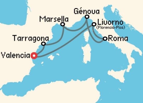 Itinerario del Crucero Mediterráneo desde Valencia MSC Cruceros