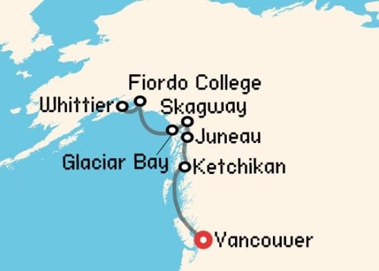Itinerario del Crucero Alaska desde Vancouver Holland America