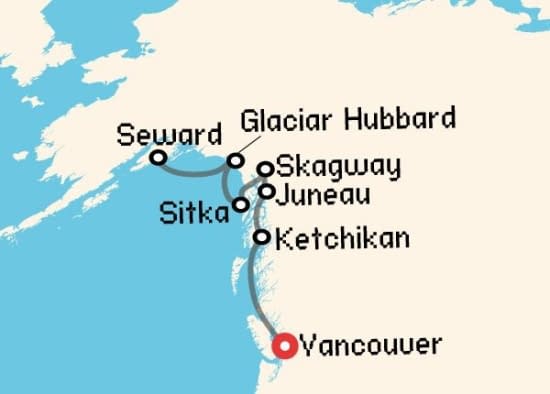 Itinerario del Crucero Alaska desde Vancouver Silversea
