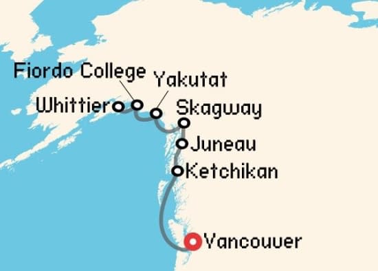Itinerario del Crucero Alaska desde Vancouver Princess Cruises