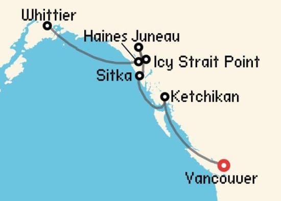 Itinerario del Crucero Alaska desde Vancouver Oceania Cruises