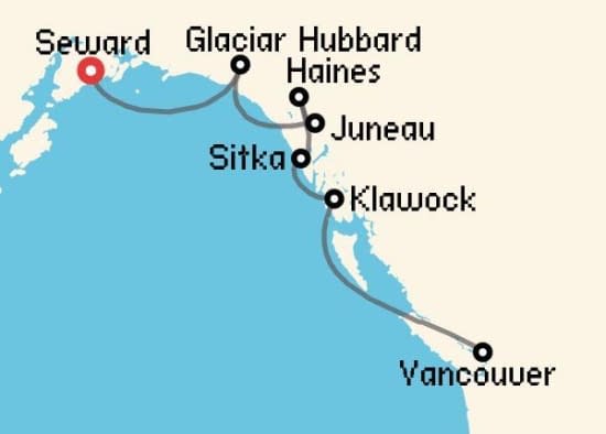 Itinerario del Crucero Alaska desde Seward - Alaska Silversea