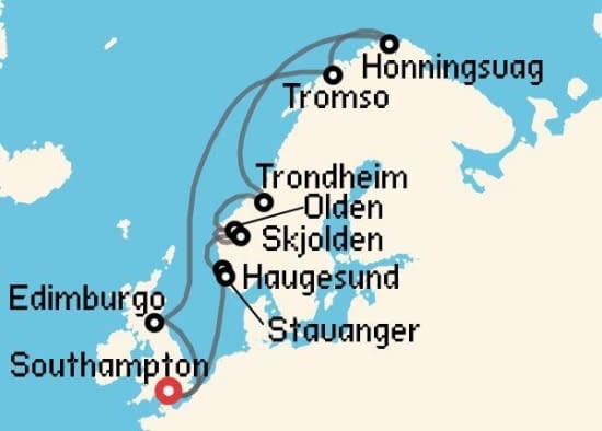 Itinerario del Crucero Fiordos Noruegos desde Southampton Princess Cruises