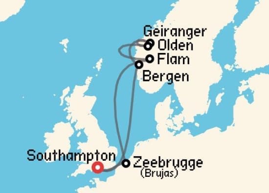 Itinerario del Crucero Fiordos Noruegos desde Southampton Celebrity Cruises