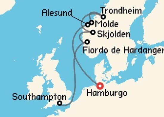 Itinerario del Crucero Fiordos Noruegos desde Hamburgo Cunard
