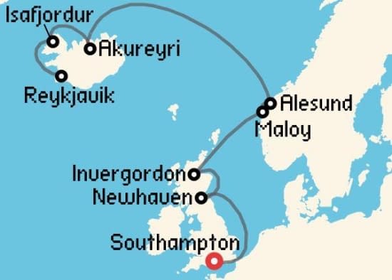 Itinerario del Crucero Islandia y Groenlandia desde Southampton Norwegian Cruise Line