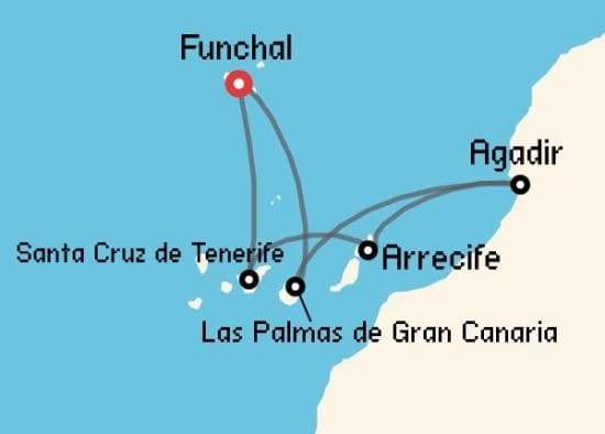 Itinerario del Crucero Islas Canarias desde Funchal - Madeira Costa Cruceros