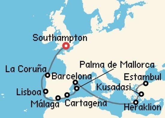 Itinerario del Crucero Islas Griegas desde Southampton Cunard