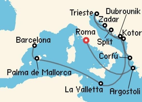 Itinerario del Crucero Mediterráneo desde Roma - Civitavecchia Cunard