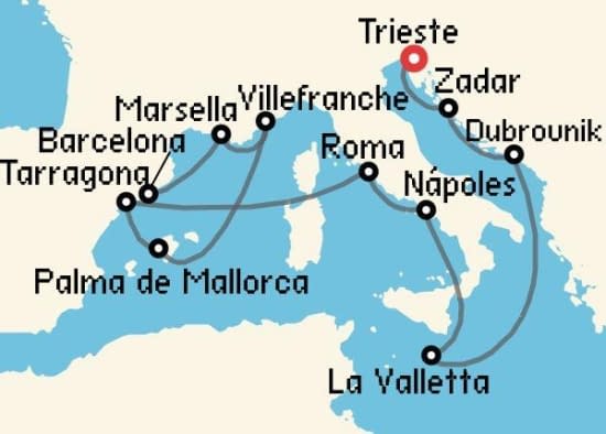 Itinerario del Crucero Mediterráneo desde Trieste Cunard