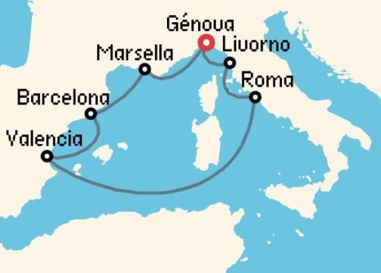 Itinerario del Crucero Mediterráneo desde Génova MSC Cruceros