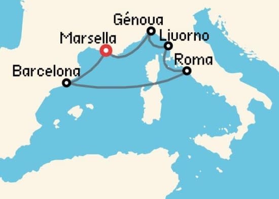 Itinerario del Crucero Mediterráneo desde Marsella MSC Cruceros