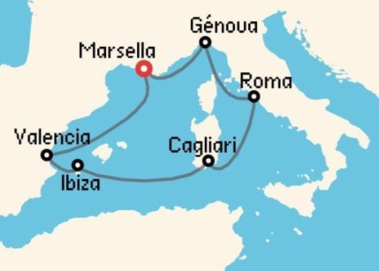 Itinerario del Crucero Mediterráneo desde Marsella MSC Cruceros